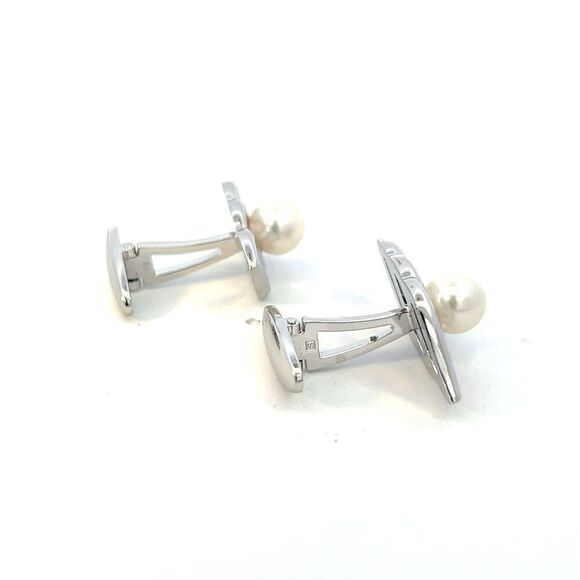 Mikimoto Estate Akoya Pearl Mens Cufflinks 7 mm Silver M411 - Picture 3 of 10